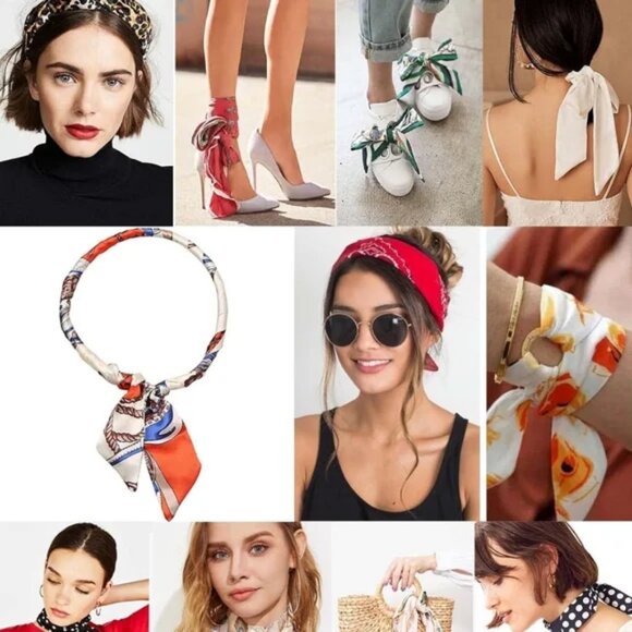 Twilly Scarf Blue Tones Set of Two Bag Accessory Mountain Design Love Yourself - Picture 6 of 12